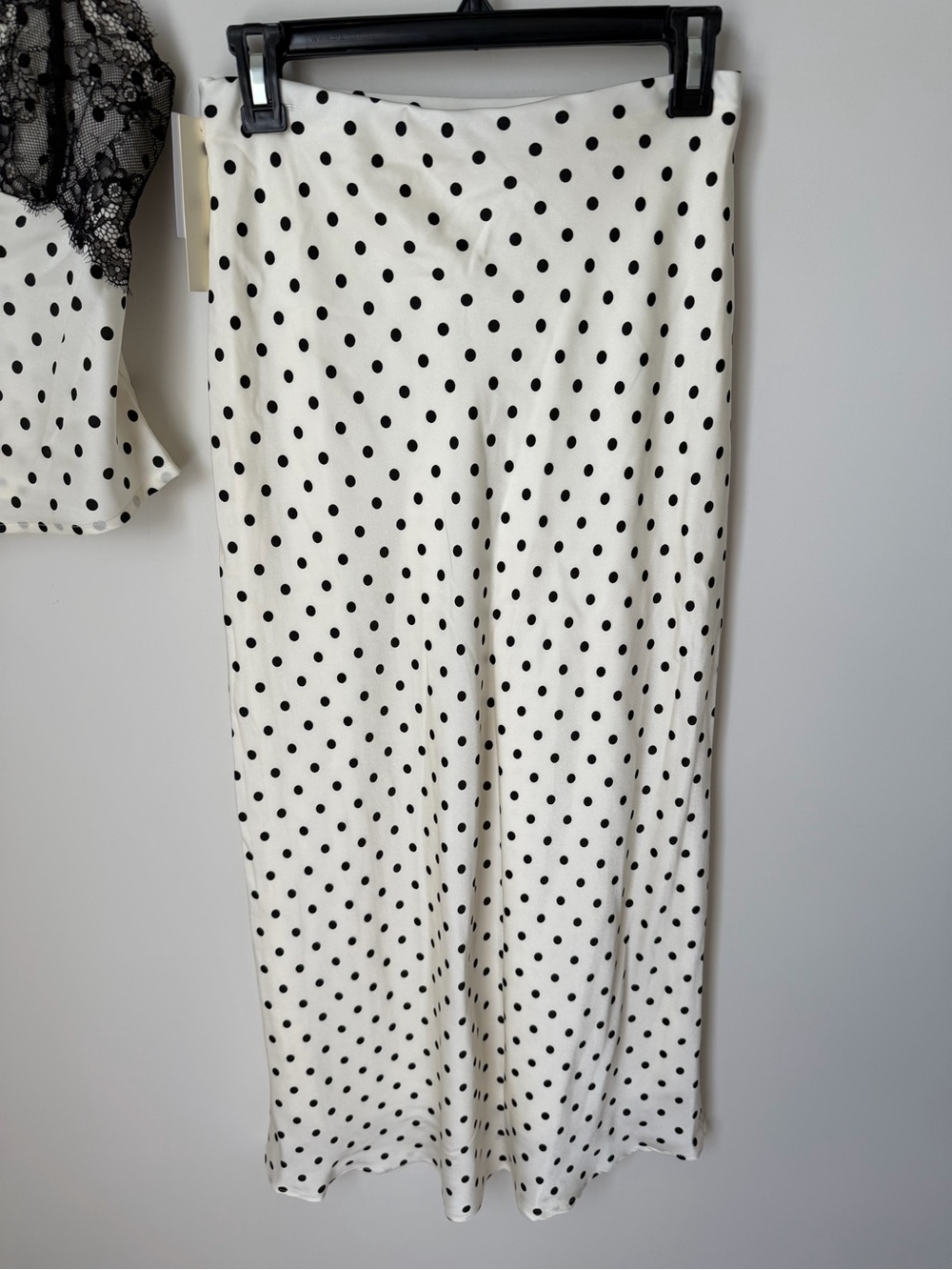 Cream black Polka Dot midi Skirt and tank top two piece Set with Lace Trim - Picture 5 of 8